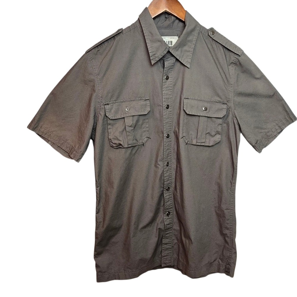 Calvin Klein Jeans Skull Graphic Shirt‎ Mens Medium Military Gray Cotton